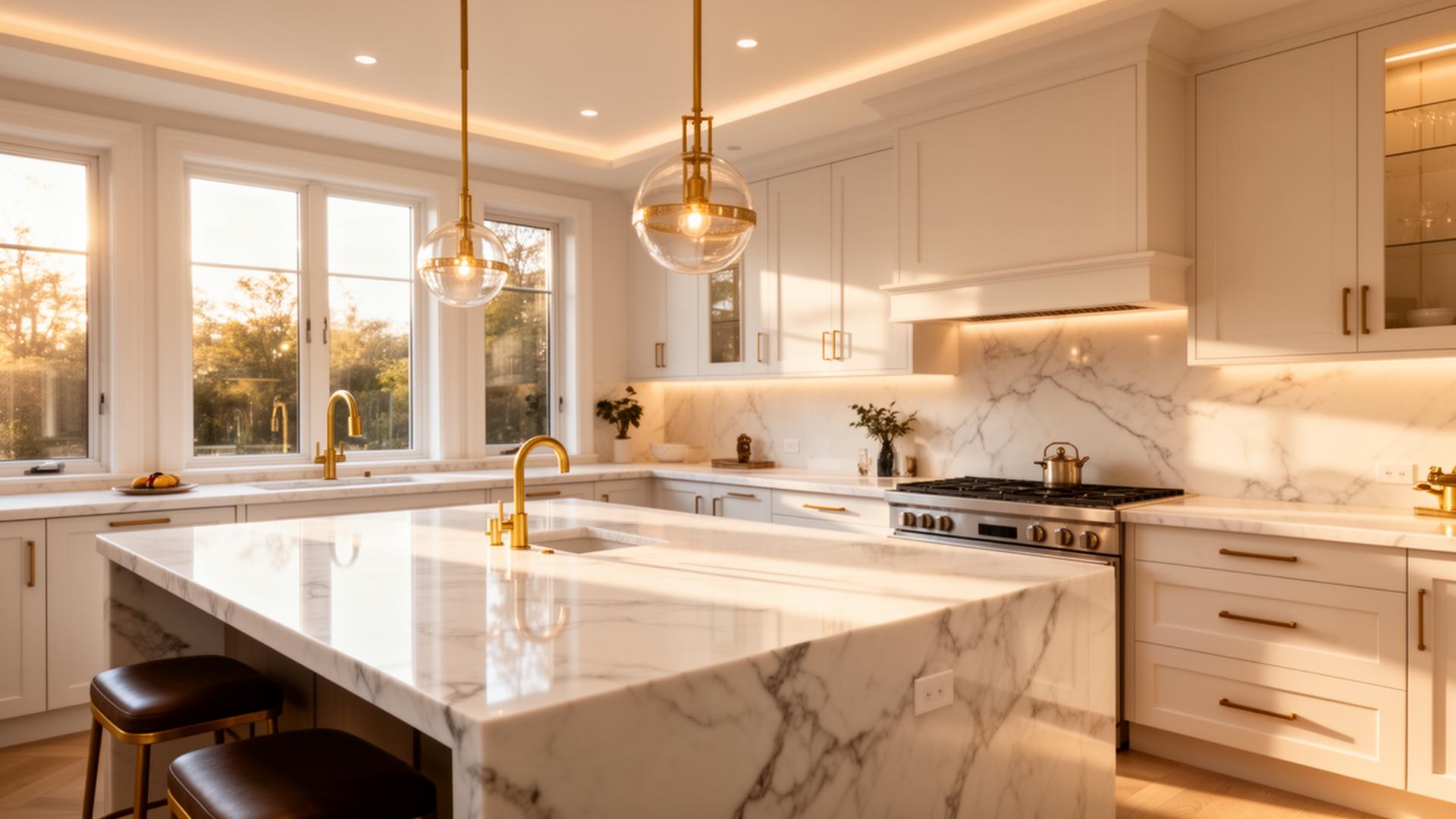 Stunning luxury marble kitchen renovation by Heritage Build Co